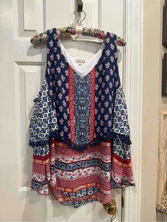 Eyeshadow Tops - Eyeshadow Navy Blue Red White Patterned Boho Tank Top - celebrate the 4th